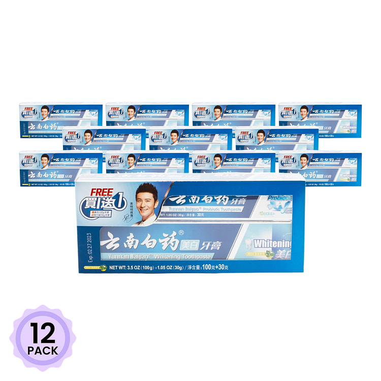 云南白药 美白牙膏 加赠30克益生菌牙膏 100 克*12 包