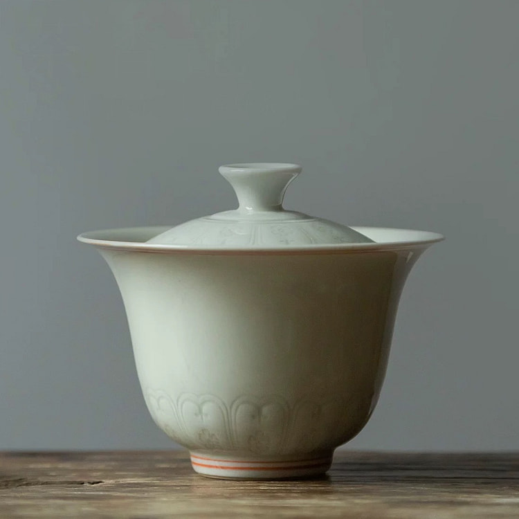 红釉禅意雕花·盖碗 茶叶冲泡经典茶器茶具 泡茶叶