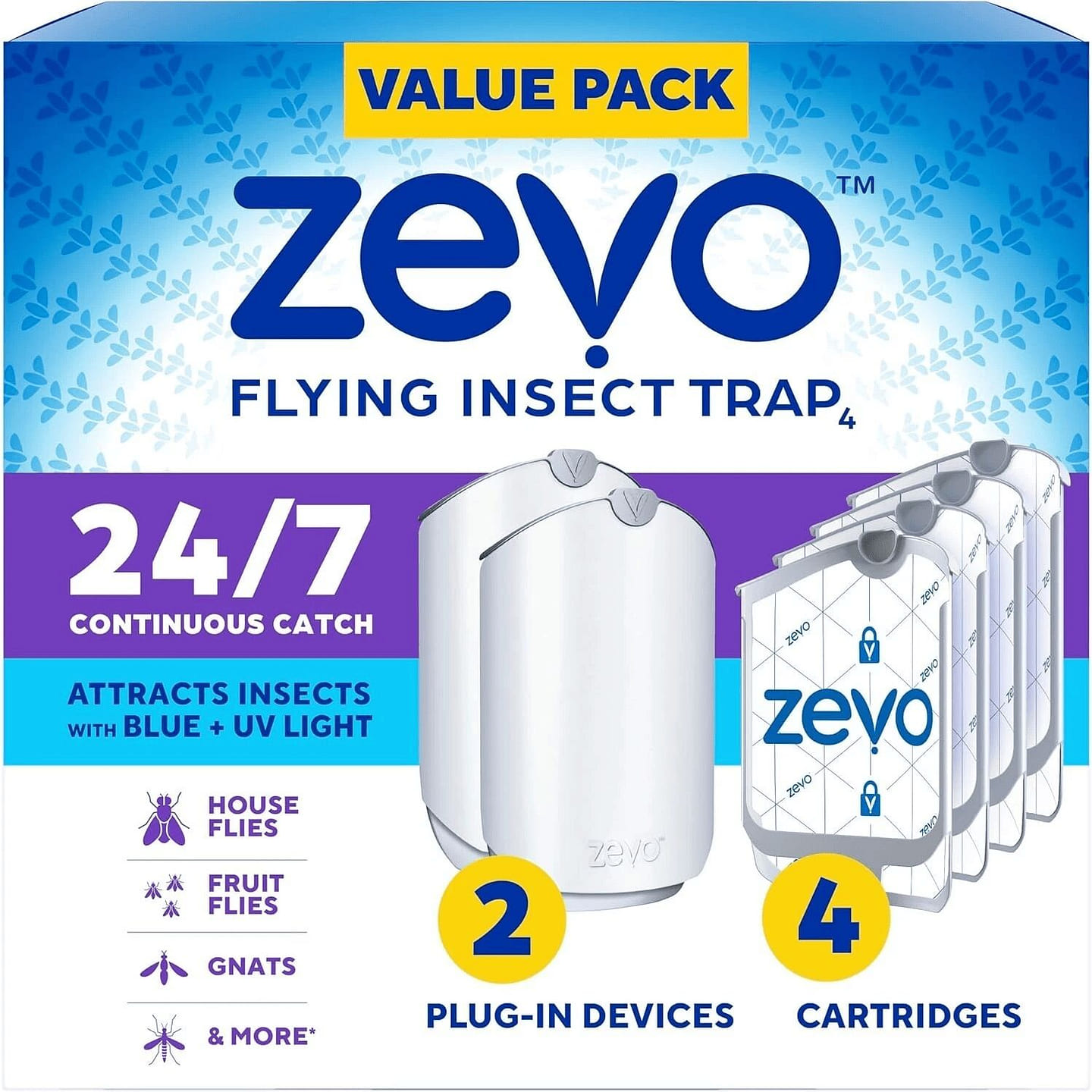 Zevo Flying Insect Trap (2 Plug-in Bases + 4 Cartr 1 pack