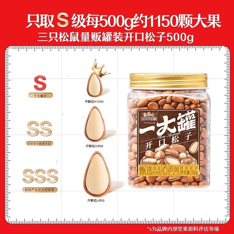 Three squirrels and a large jar of pine nuts 500g 500 g