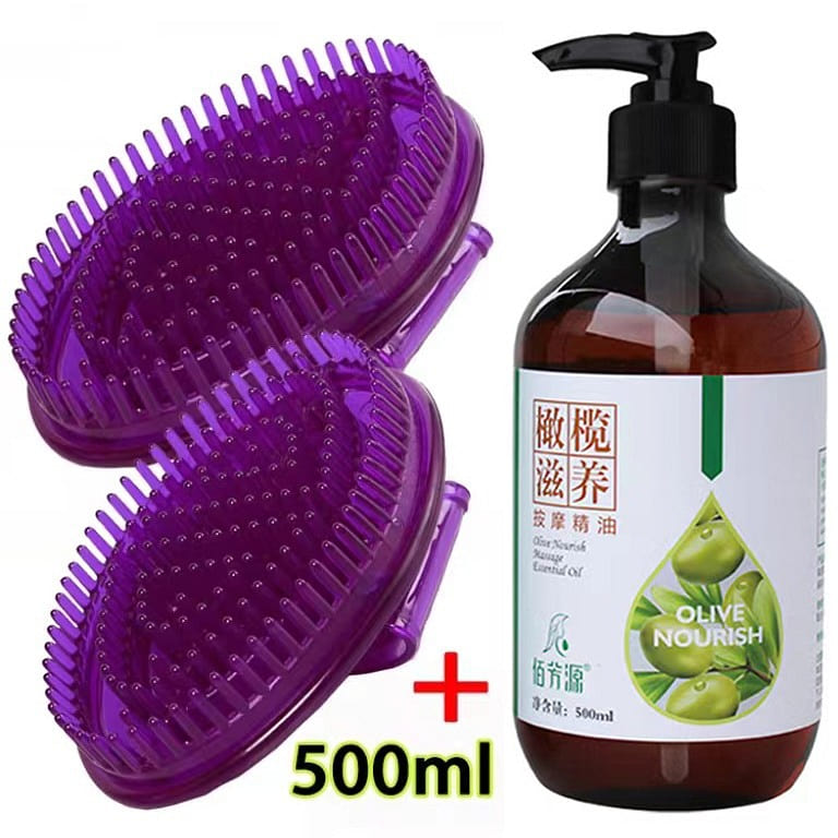 Body Slimming Scraping Massage Meridian Brush 500ml Olive Oil+2 Meridian Brush 1 box