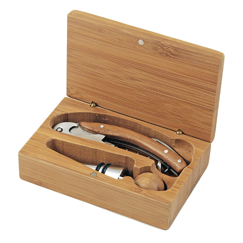 True Keepsake 2 piece Wine accessory set, Set includes Bottle Stopper and Corkscrew in Bamboo Gift box, Set of 2, Bamboo 22 count