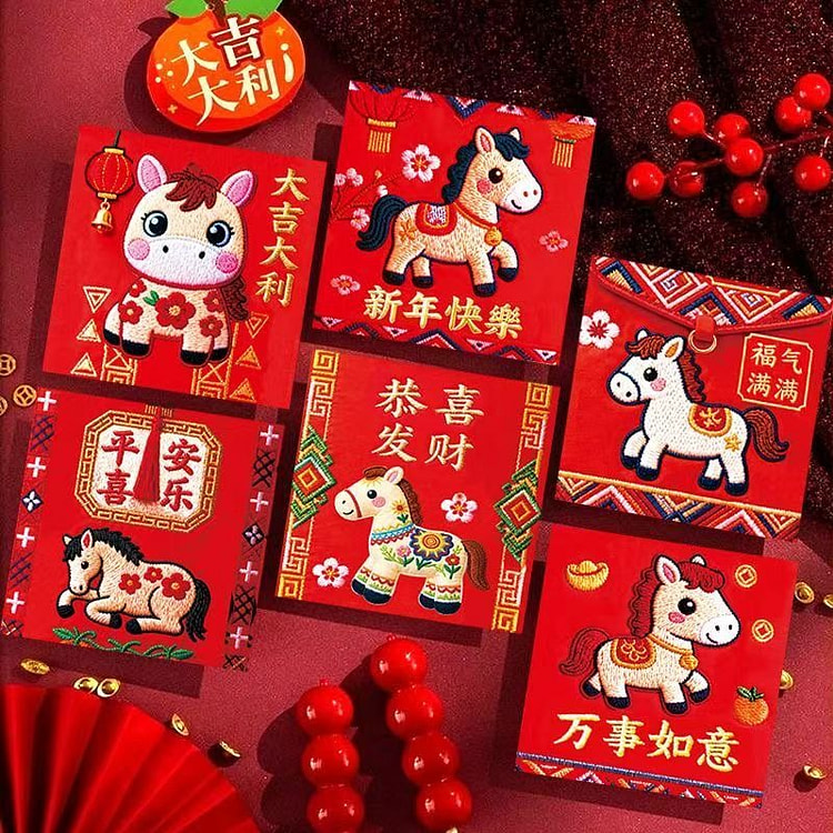 2026年新款仿立体刺绣卡通方形红包-6个混款 1 包