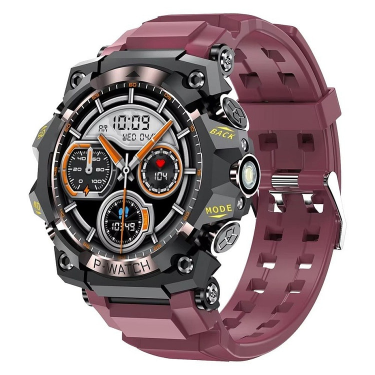 LED flashlight men's smartwatch wine red