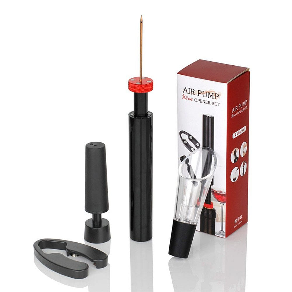 4-piece pressure bottle opener with cutter, wine stopper and wine pourer 1 each