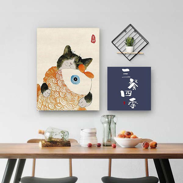 Fish and Cat Set of two 30cm x 40cm // 11.8” x 15.7” & 30cm x 30cm