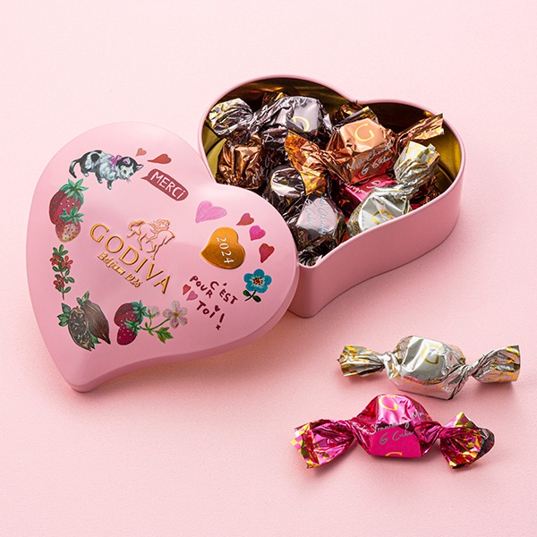 【日本直郵】GODIVA 2024情人節限定心形巧克力糖果禮盒 195克 10塊裝 1 罐