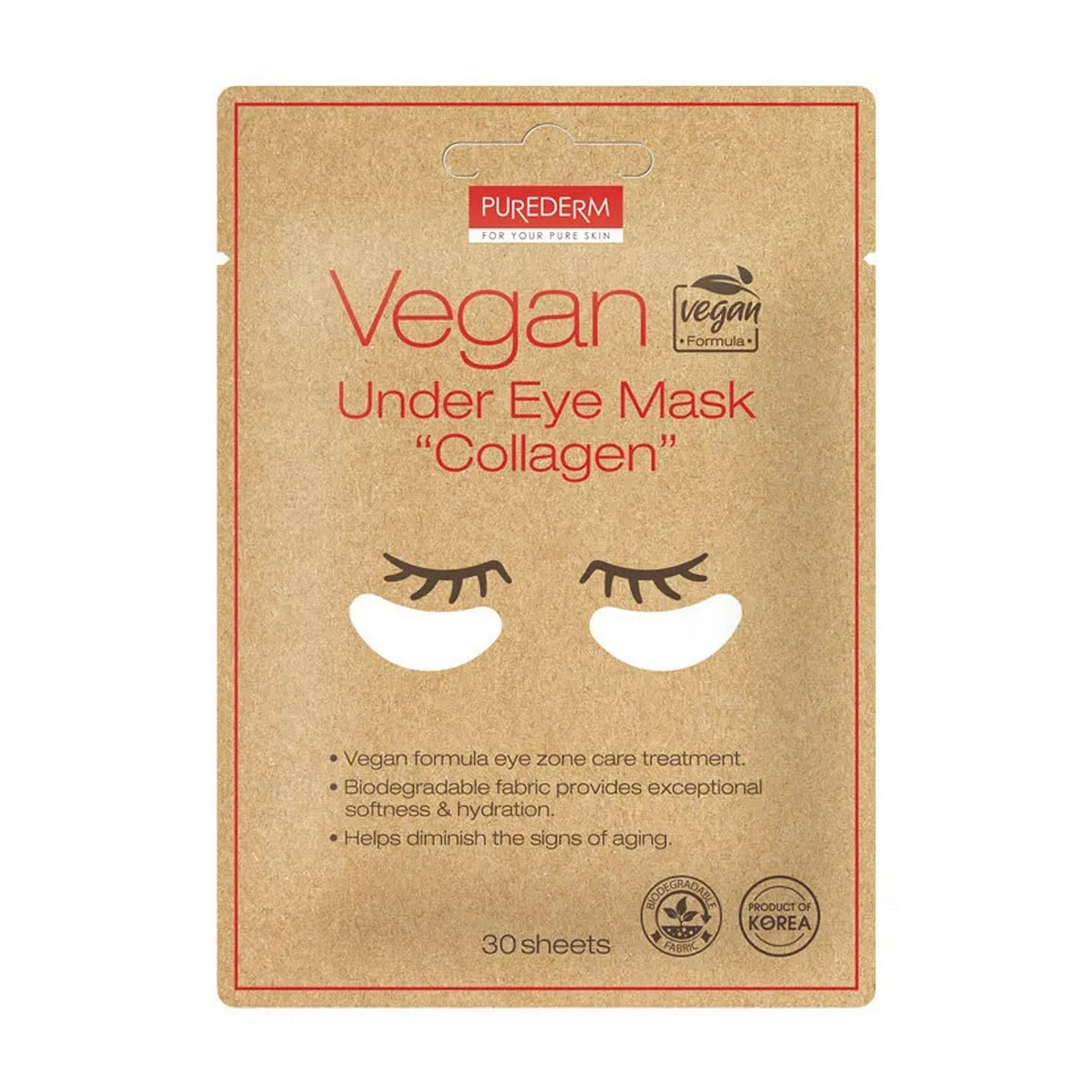 PUREDERM Vegan Under Eye Mask Collagen 30 Sheets 1 each