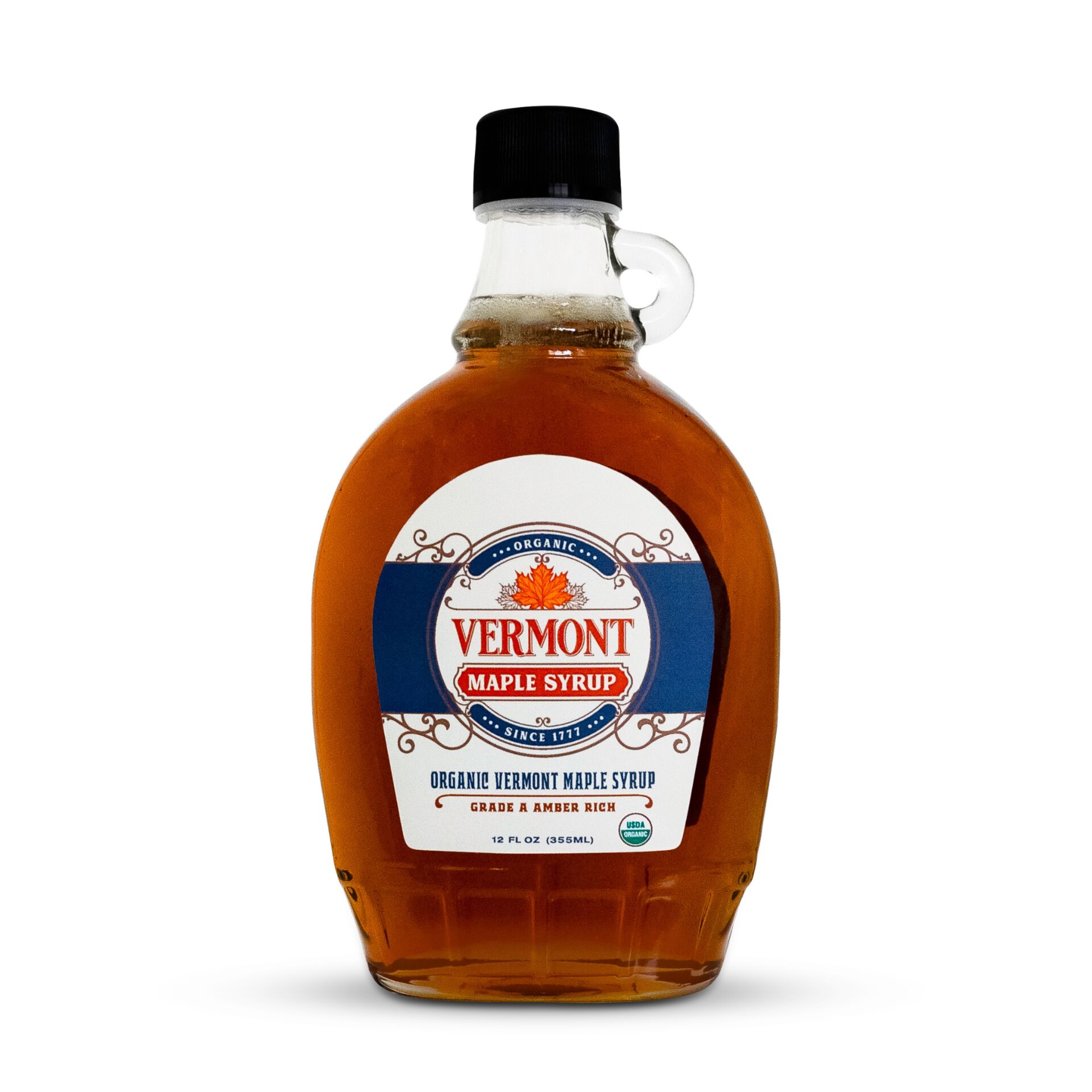 Amber Organic Vermont Maple Syrup - Glass Flask 12 oz / Single 27.69 oz