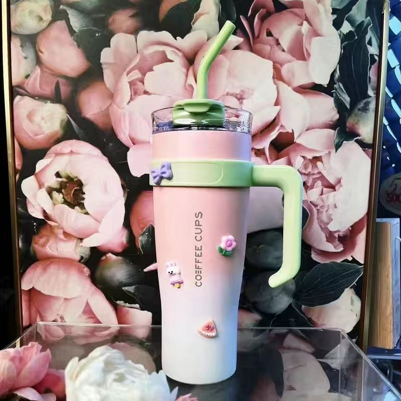 Gradient pink 1.25L large-capacity insulation cup jumbo keep cold and ice stainl 1 each