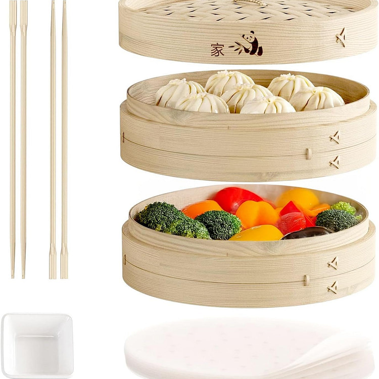 Bamboo Steamer Basket 10-Inch | 2-Tier Steamer 1 count