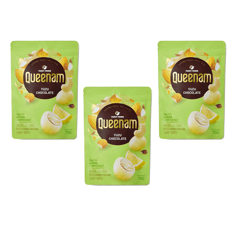 [Queenam] Yuzu Choco with Almond & Cashew 75g x 3 3 count