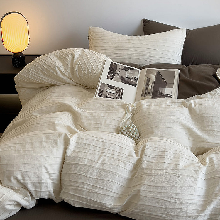 织梦水洗棉绉纱床上四件套 白色-Queen 2000 克