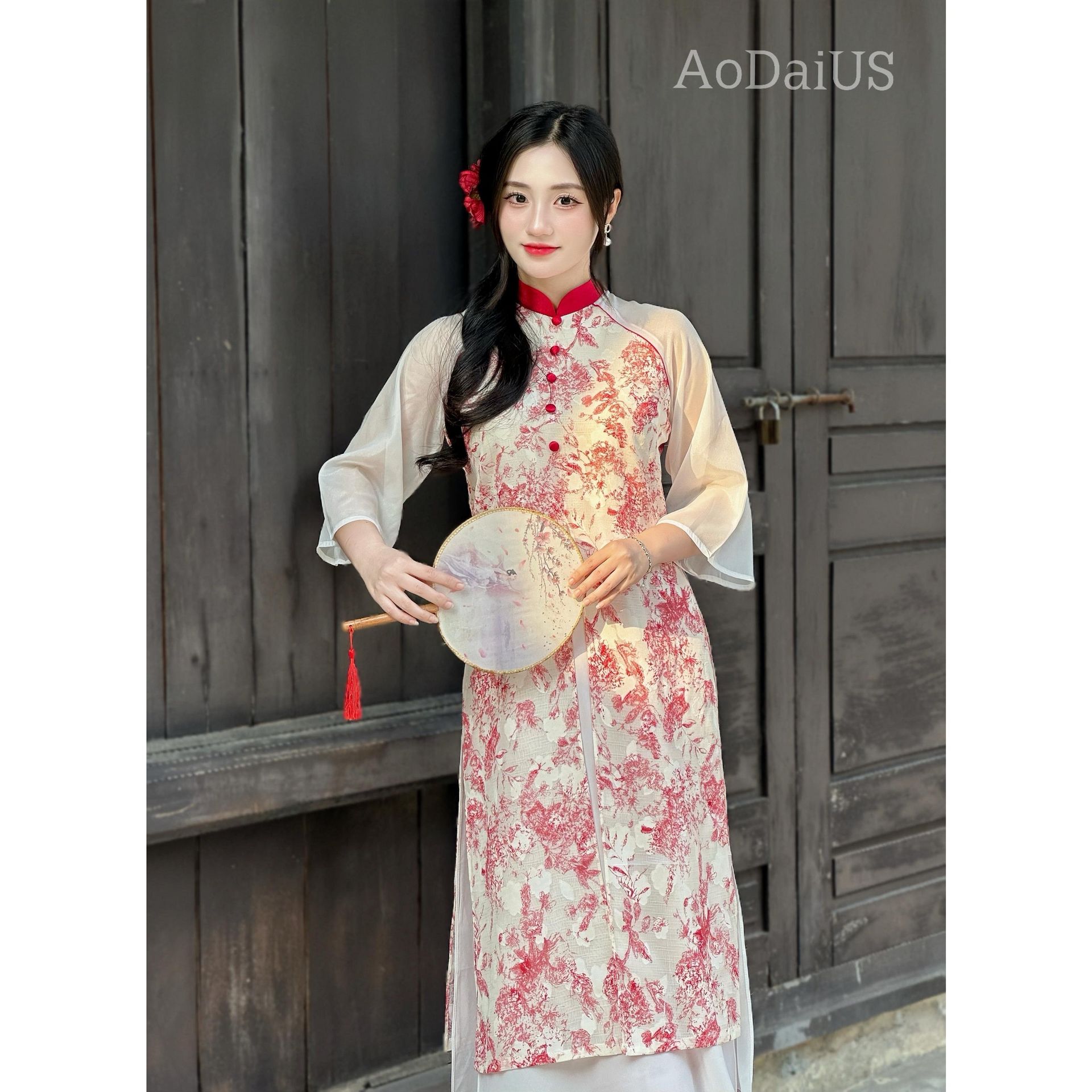 vietnamese dresses Elegant and Graceful Vietnamese Ao Dai Authentic Modified Summer Long Performance Cheongsam Dress Blue / M main image 0