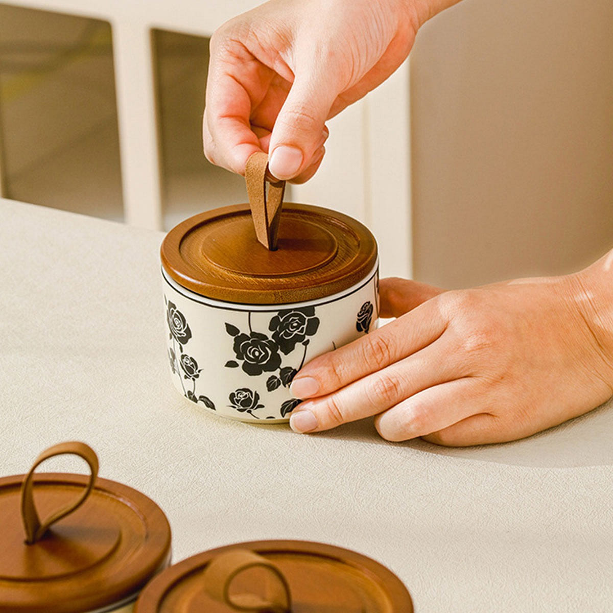 Black Rose Ceramic Storage Sealed Jar, Single Pack 1 each