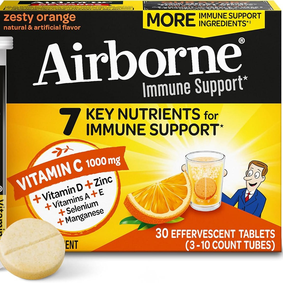 Airborne Vitamin C 1000mg Tablets Orange Flavor 30 count