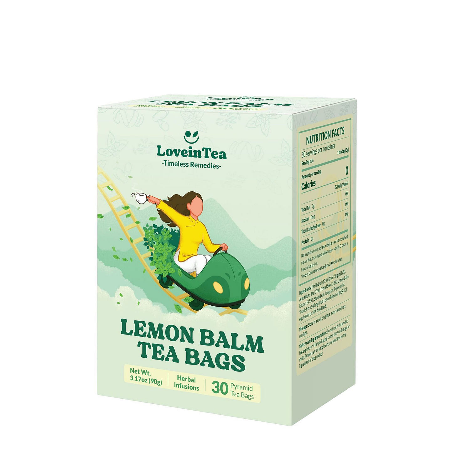 LoveinTea Lemon Balm Herbal Tea Plant-based Bags 30 count