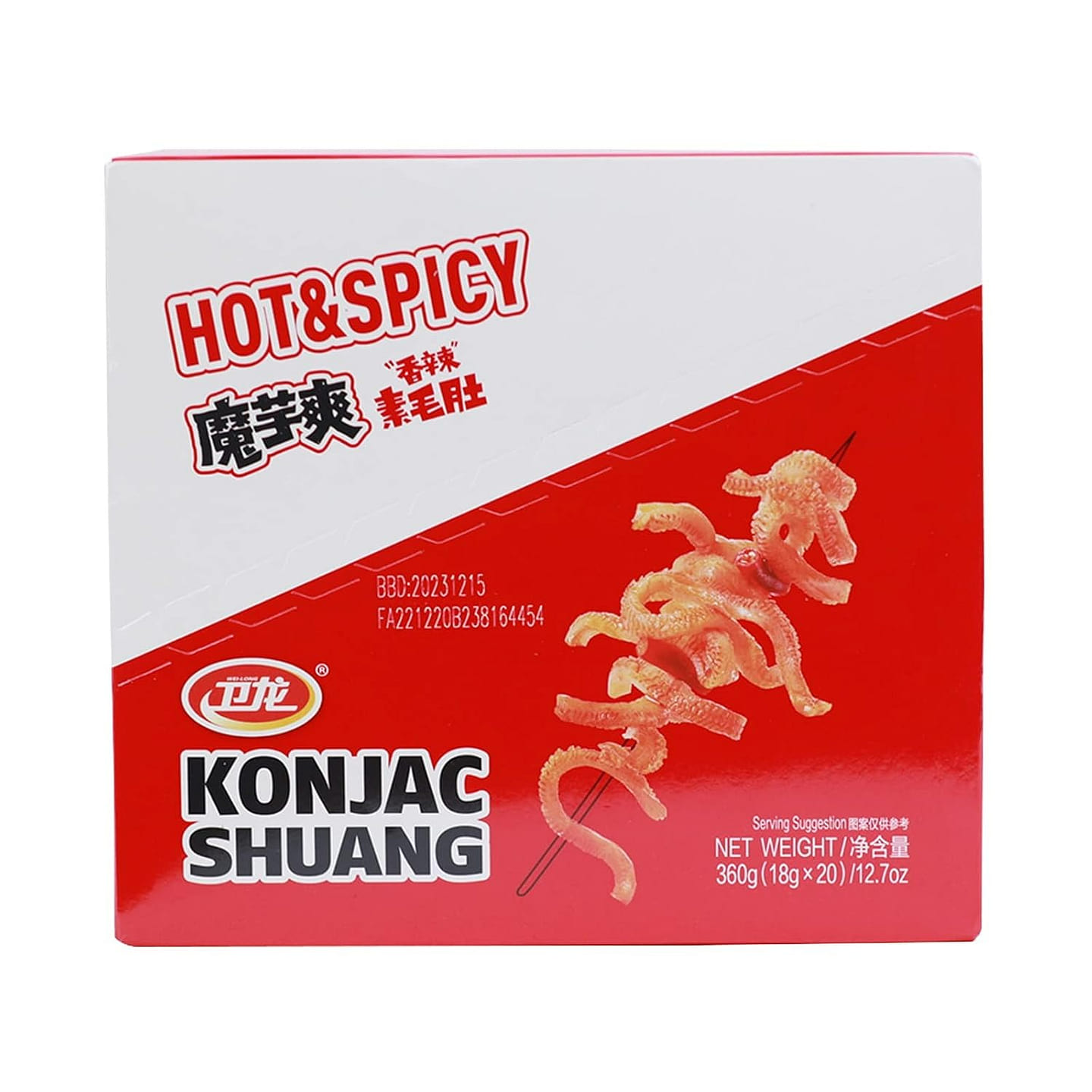 WeiLong Konjac Snack, Spicy Hot Strips, 18g*20 Bag 1 each