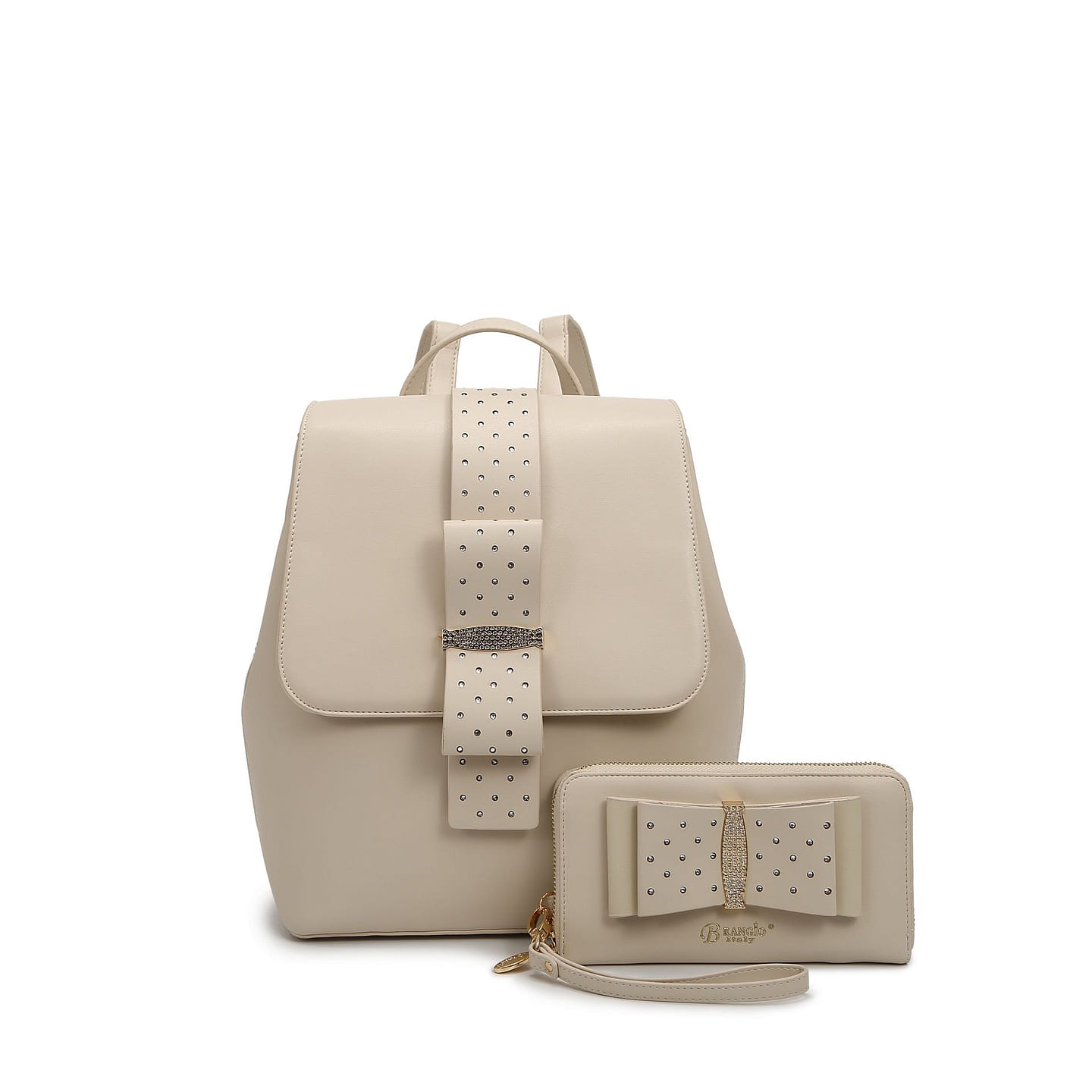 Ribbon Romance Backpack with Rhinestones+Matching Wallet Set[RKB4256+RKW4268-OW] 1 each