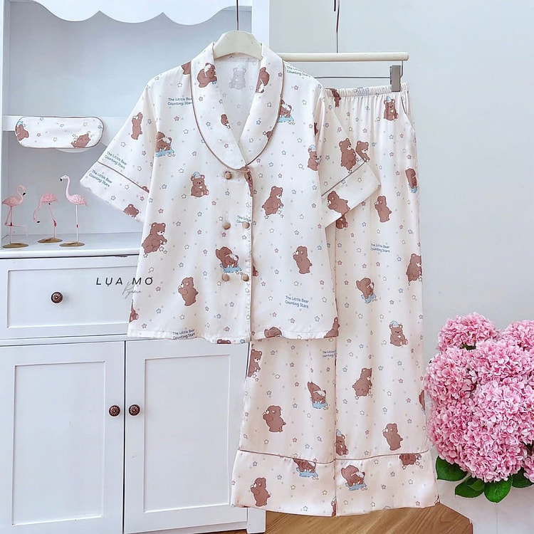 Premium Silk Polka Dot Bear Pajamas SSLP Set 1 count