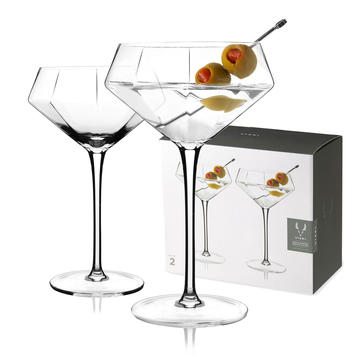 Seneca Diamond Martini Glasses by Viski 2 each