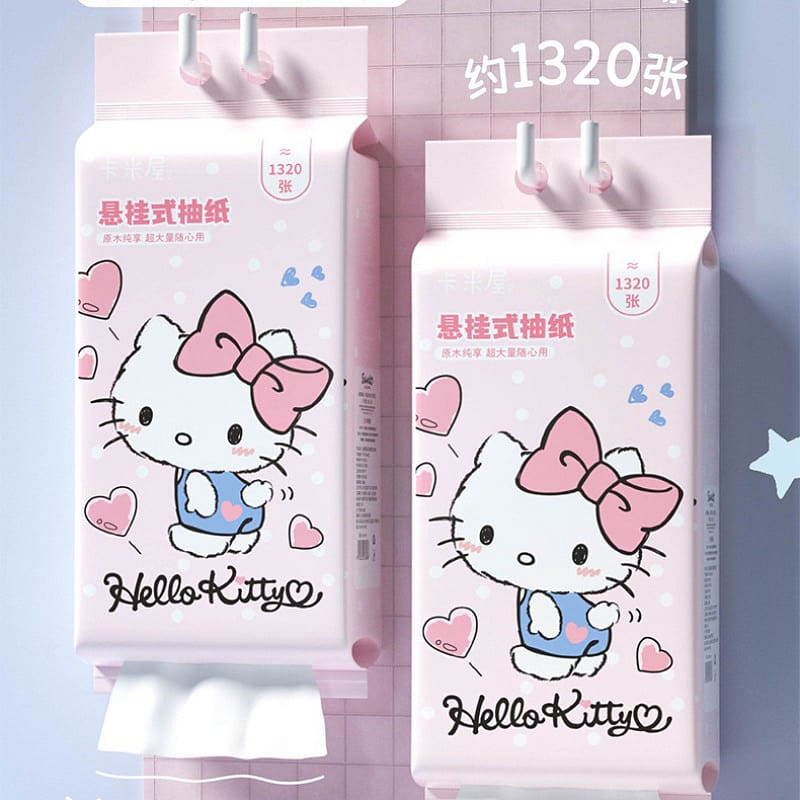 Sanrio Family Pack 1320 Four-Ply Thickened Toilet Paper – Pink Hello Kitty1 Bag 1 each