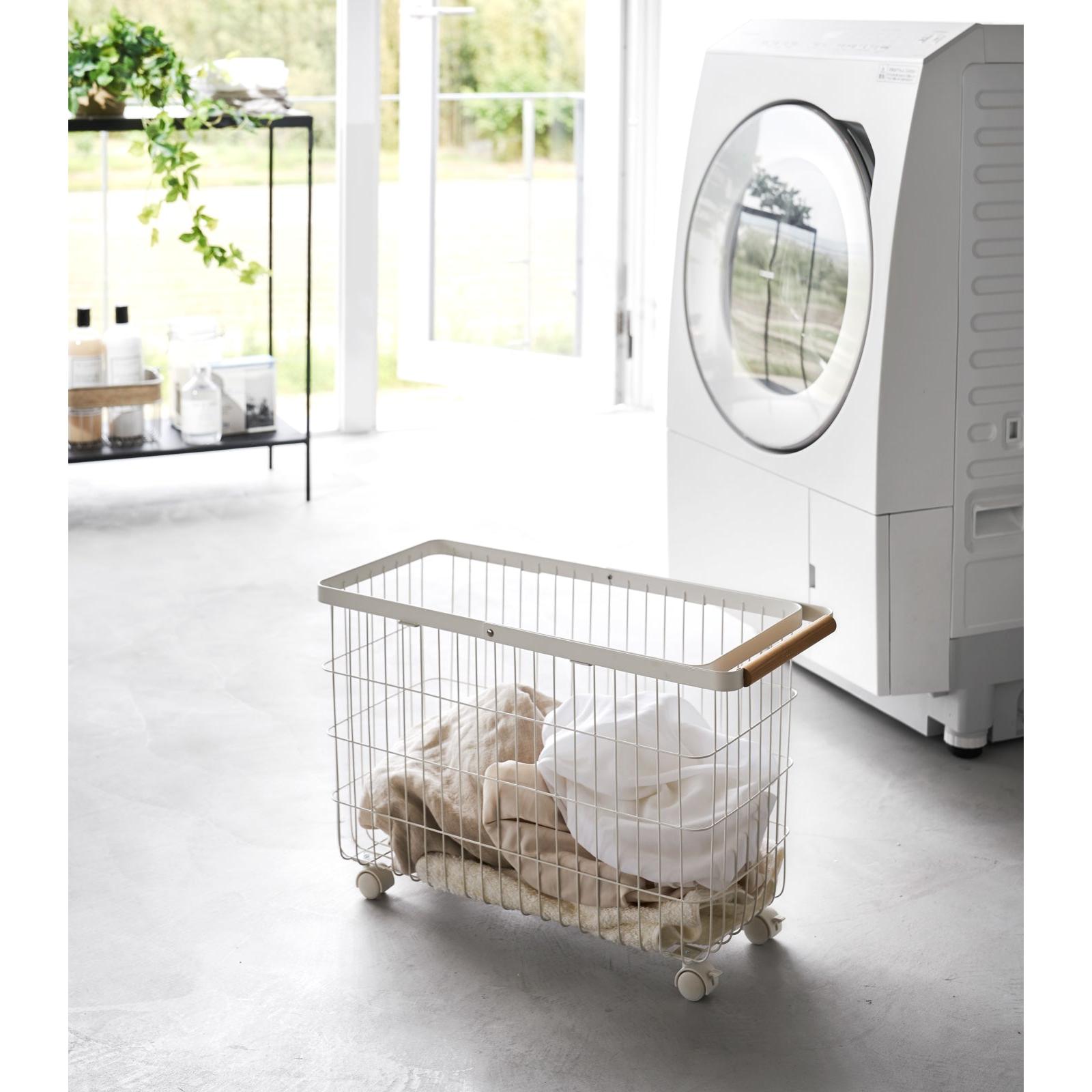 Rolling Wire Basket (15" H) - Steel + Wood 1 each