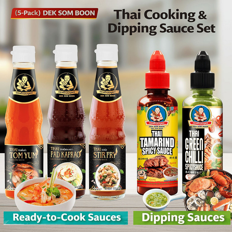 (5-Pack) DEK SOM BOON Ready-to-Cook Thai Sauce Set 5 count
