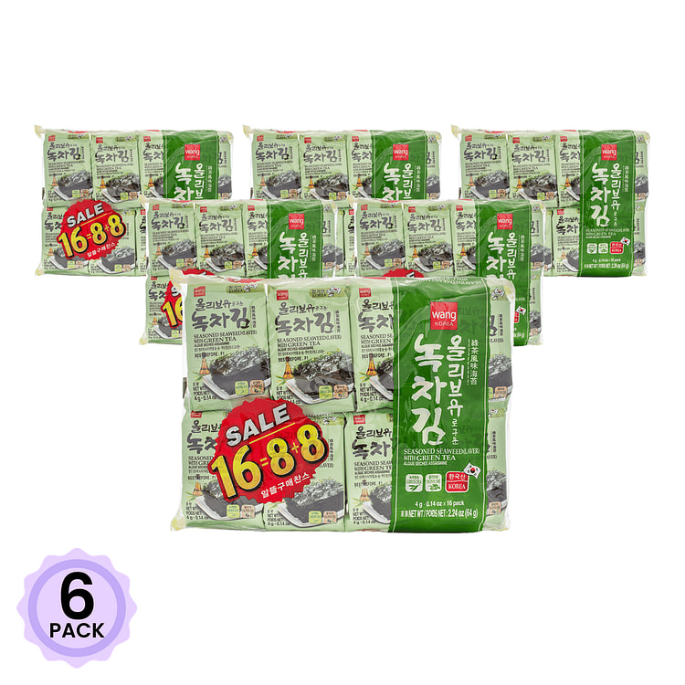 Wang Roasted Green Tea Seaweed Laver with Green Tea 16pk 64 g*6 pack