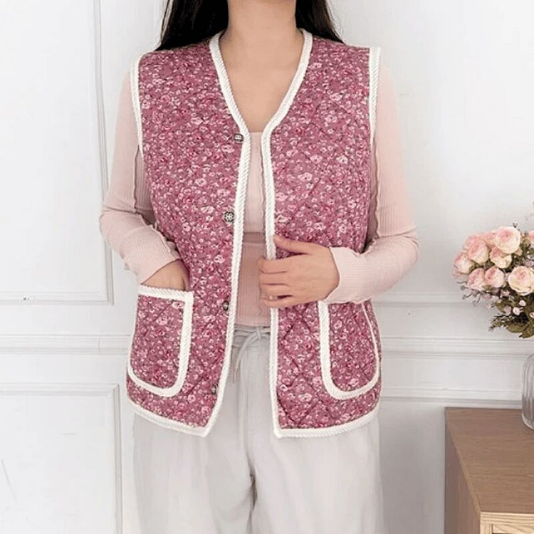 Womens Quilted Kimchi Vest Rose Floral Free size 1 pack