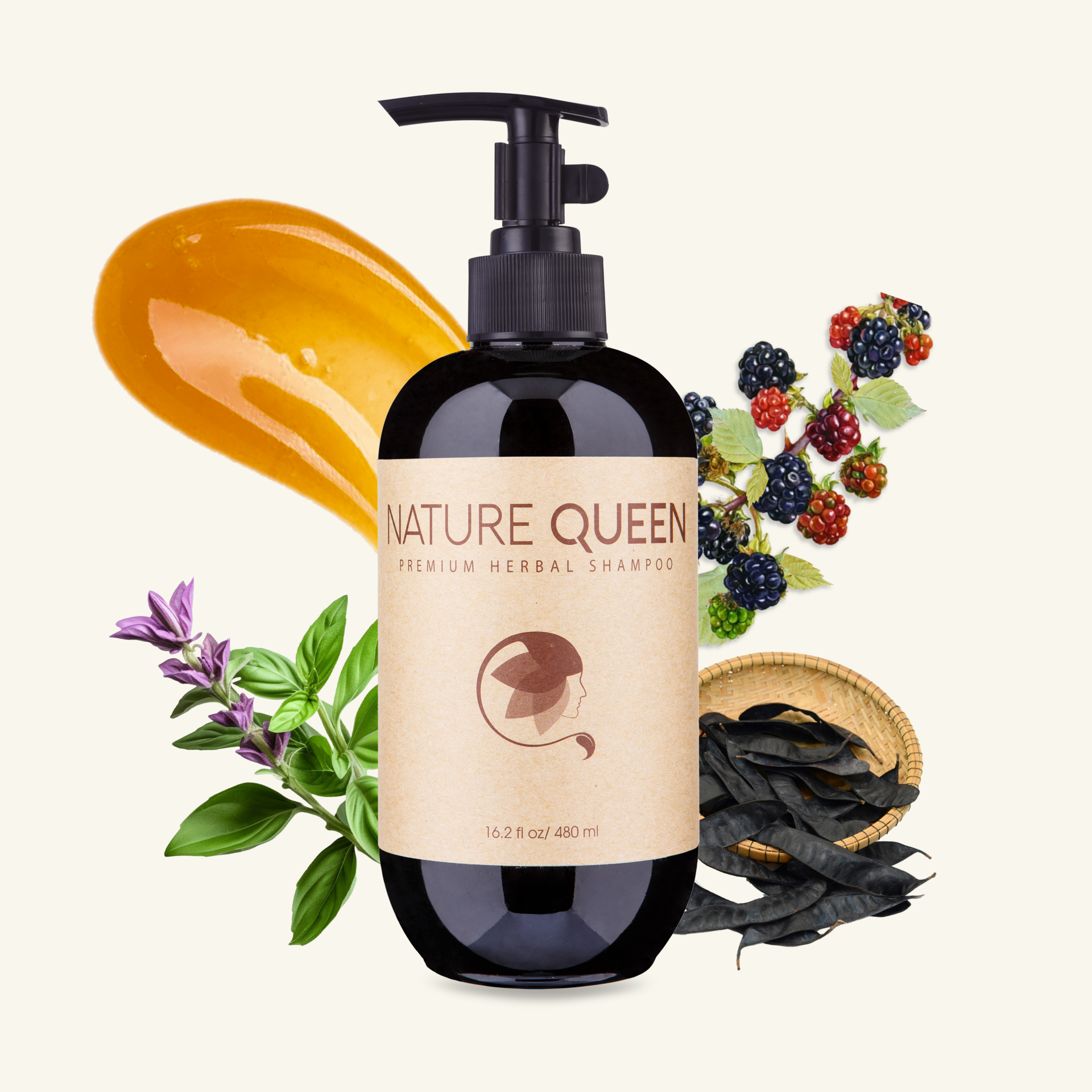 Nature Queen 洗髮露含有小果皂莢果、檸 檬香茅和羅勒提取物 1 份