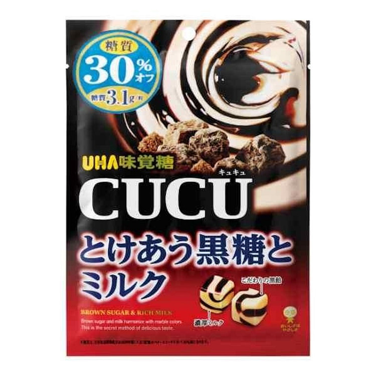 UHA CUCU Black Sugar Milk Candy 30% less sugar 80g 1 pack