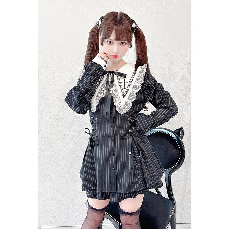 MA*RS||【二点セット】スピンドル付きクロス刺繍セットアップ - BLK/ホワイト size-F||ブラックホワイト 品番:388080219