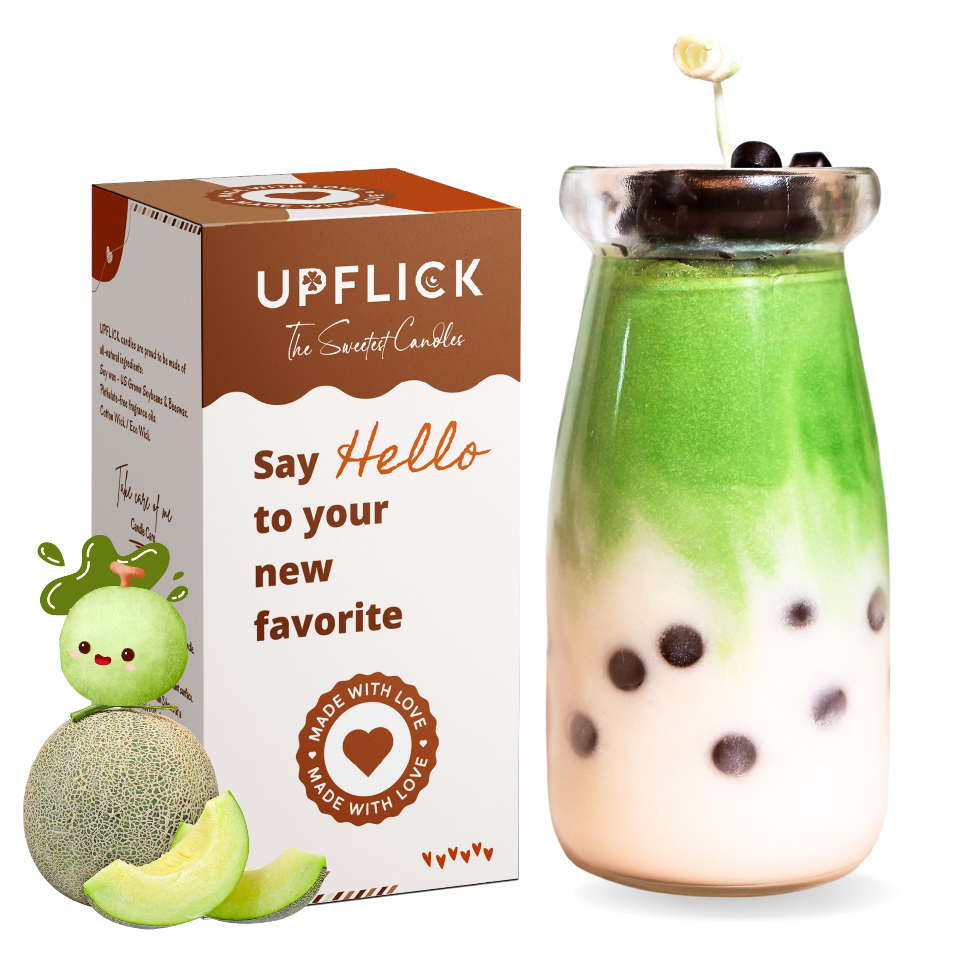 UPFLICK Honeydew Matcha Scent Bubble Tea Candle 3.4 온스