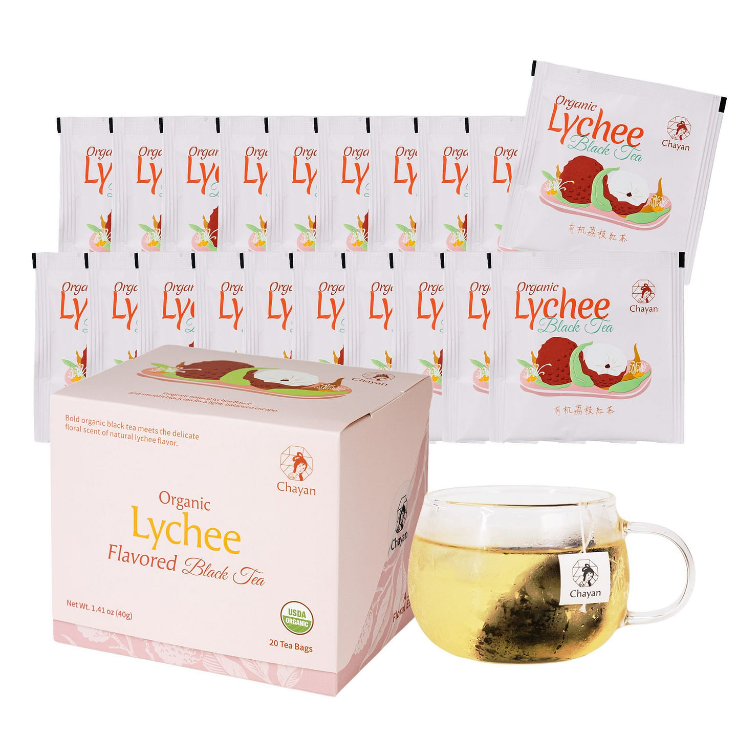 Organic Tea, Lychee Black Tea [USDA] 20 pack