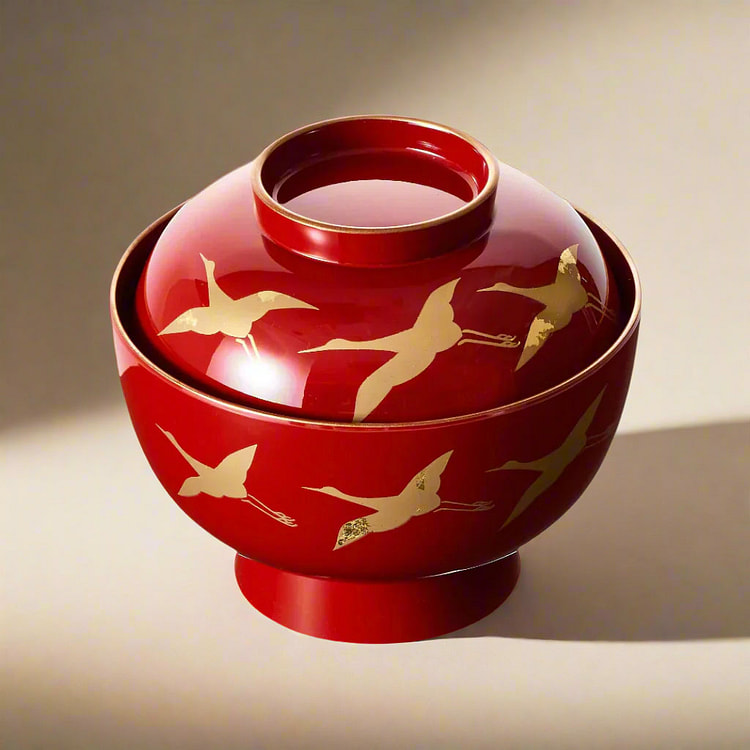 Zoni Crane 漆器碗（红色）