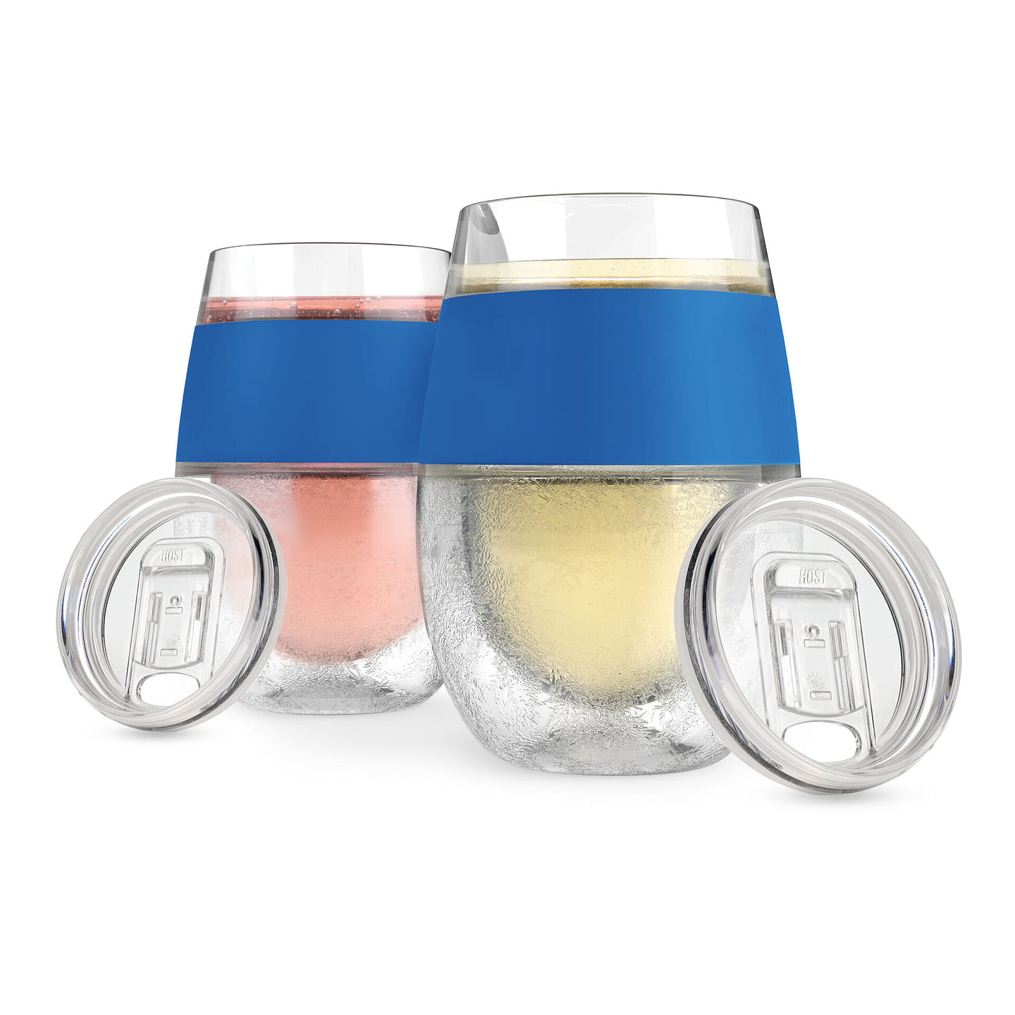 Host Cooling Wine Freeze Cup with Lid, Set of 2 Plastic Double Wall Insulated Wine Tumbler Freezable Drink Vacuum Cup with Freezing Gel, Wine Glasses for Red and White Wine, Gift Essentials, Blue 8.5 oz