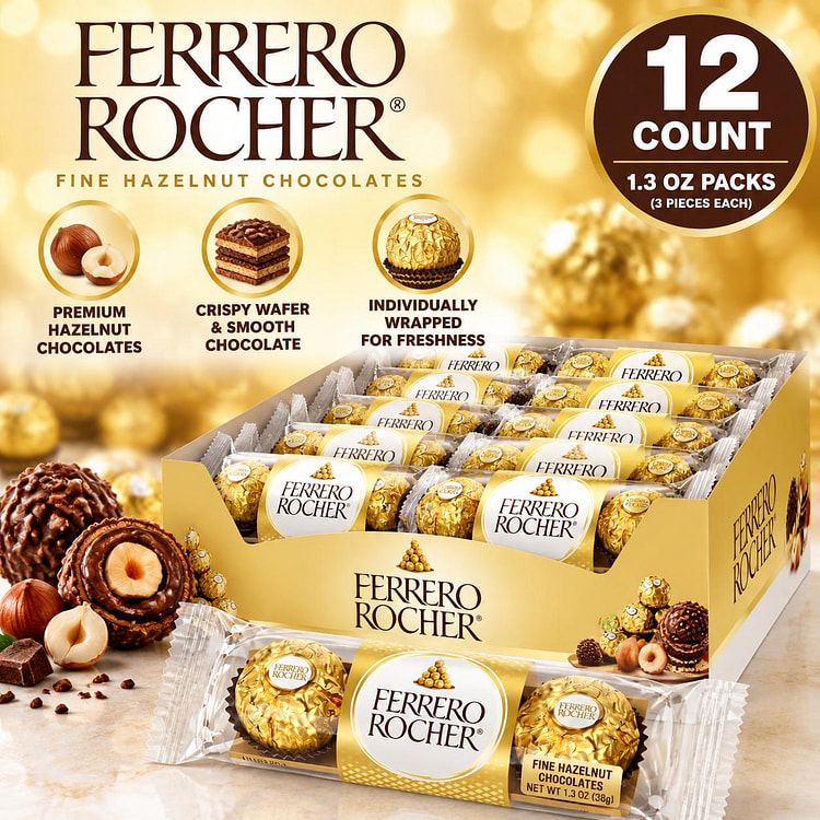 Ferrero Rocher Hazelnut Chocolate 1.3oz 12ct 1 each