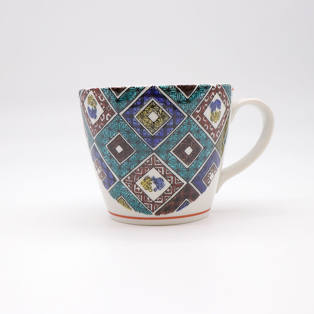 Kutani Ware Handmade Mug Cup (Antique Tile, 3.74 x 3.15) Made in Japan 1 each