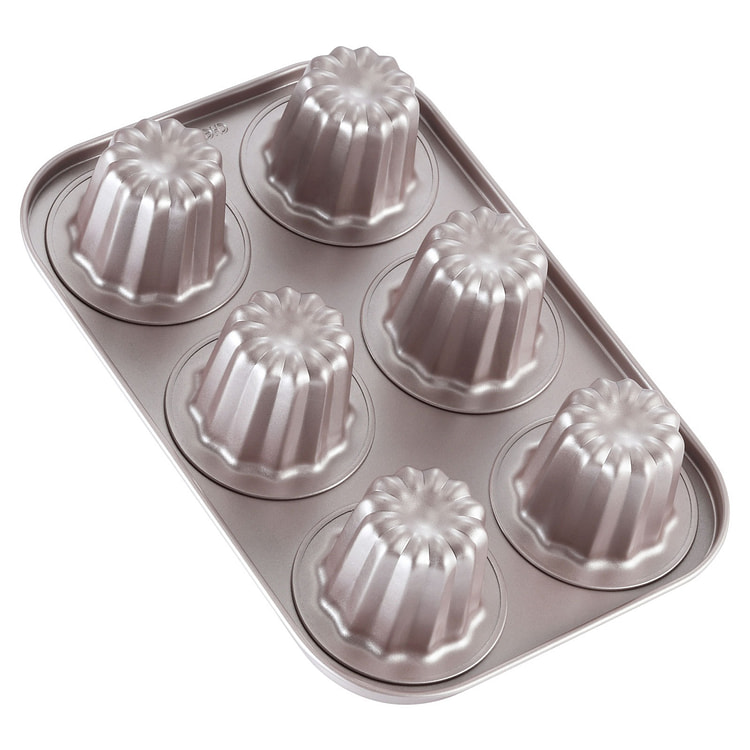 CHEFMADE Canele Mold Cake Pan, 6-Cavity Non-Stick Canele Muffin Cupcake Pan