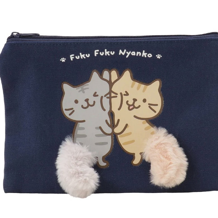 小猫立体尾巴托特斜挎包布包-深蓝色小号