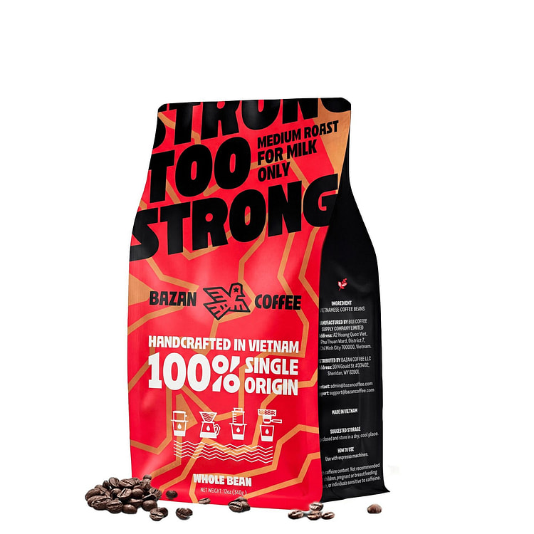 BAZAN COFFEE Too Strong Robusta Whole Bean Premium 12 oz
