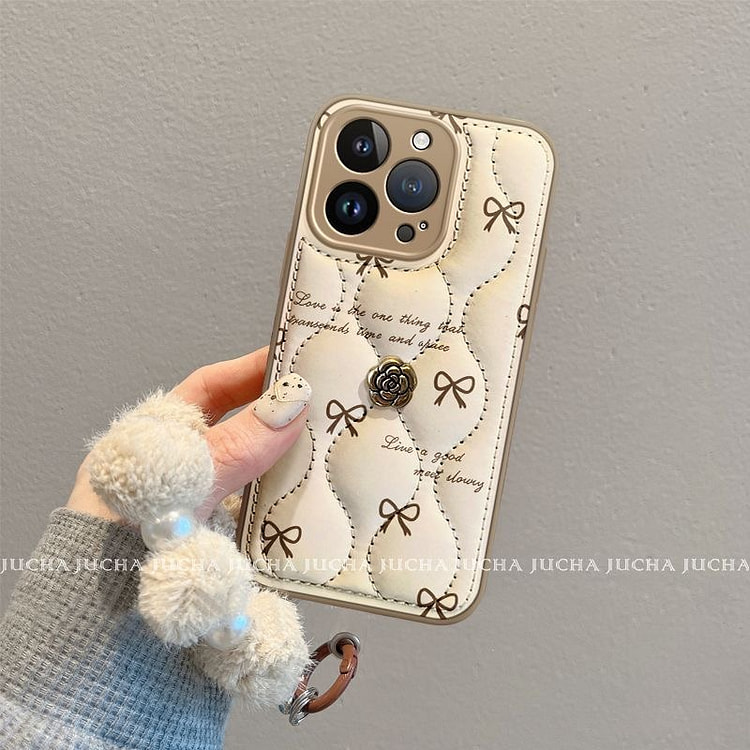 小蝴蝶结山茶花轻奢全包手机壳【IPhone 16Pro Max】全包围防摔放碎屏硅胶手机壳