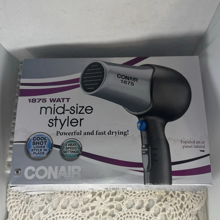 Conair 1875W 中号 2档风速吹风机，银 1 包