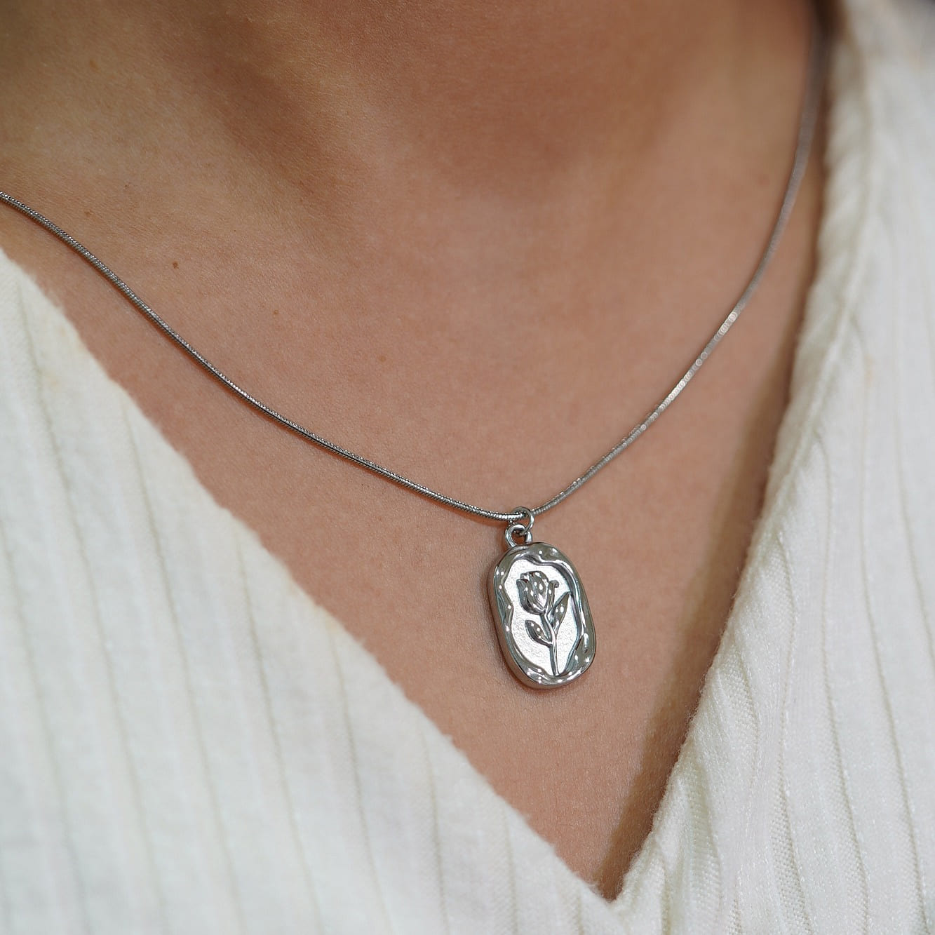 SterlingSilver WaterProof HandcraftedRose Necklace 1 each
