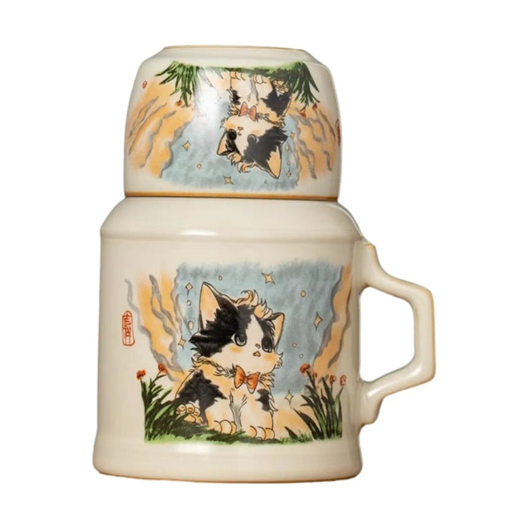 汝窑可爱猫小暖壶泡茶杯 大容量 创意 陶瓷 1 个