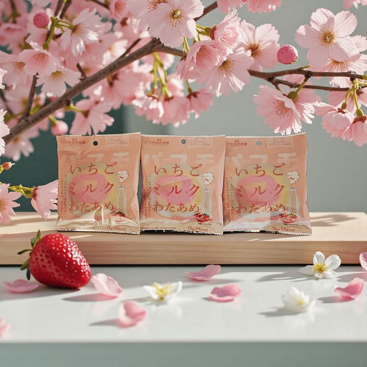 Pafmo草莓牛奶棉花糖 - 三包 39 克