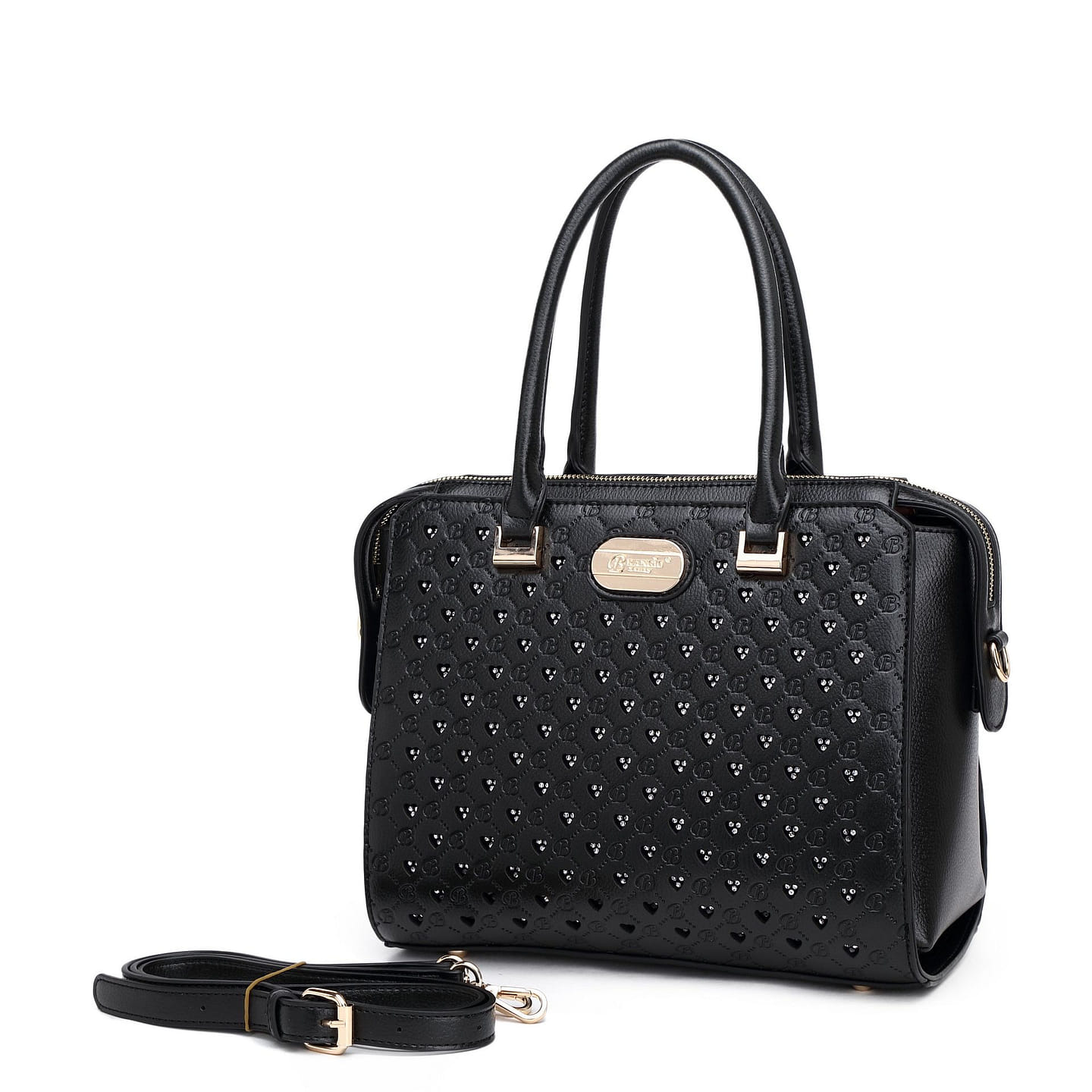 Millionaire Double Layer Crystal Vegan Leather Bag + Wallet [RO3258+ROW8368-BK] 1 each