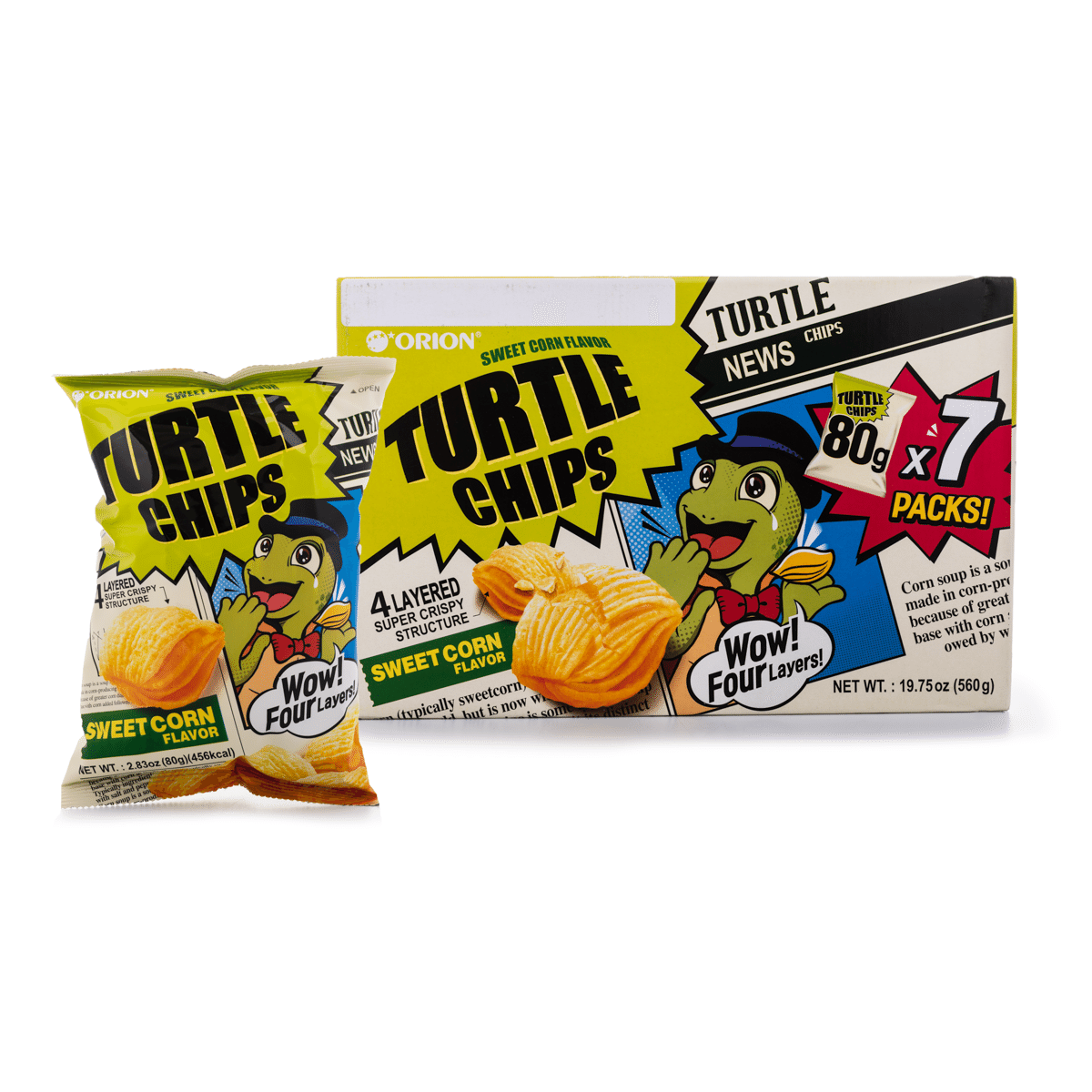 Orion Turtle Chip, Sweet Corn Flavor Family Pack 2.83 oz*7 pack