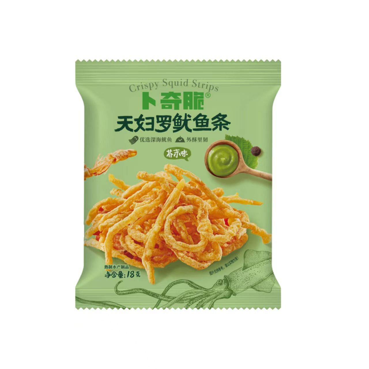 Buqicui Wasabi Tempura Squid Strips 18g*3 Packs 54 g